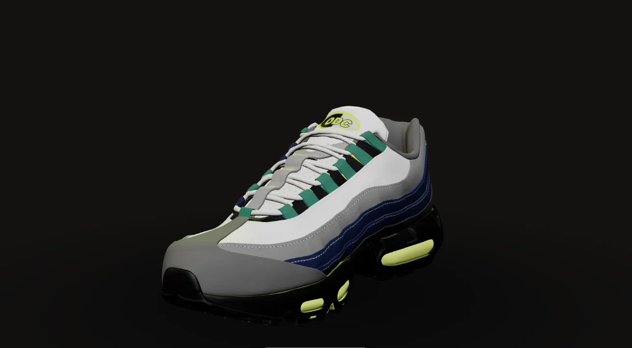The ODC Air Max, grey and white upper with teal lace cages, navy panel and volt air units