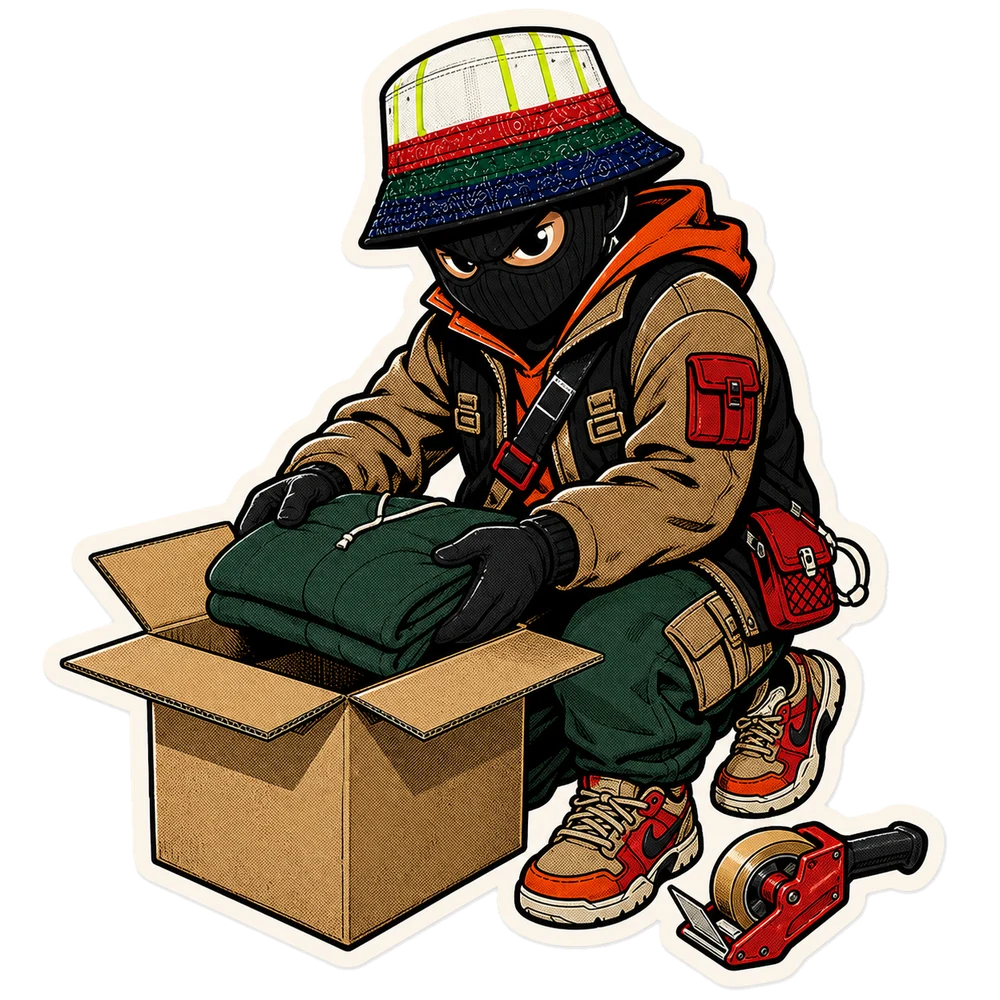 ODC mascot packing a parcel